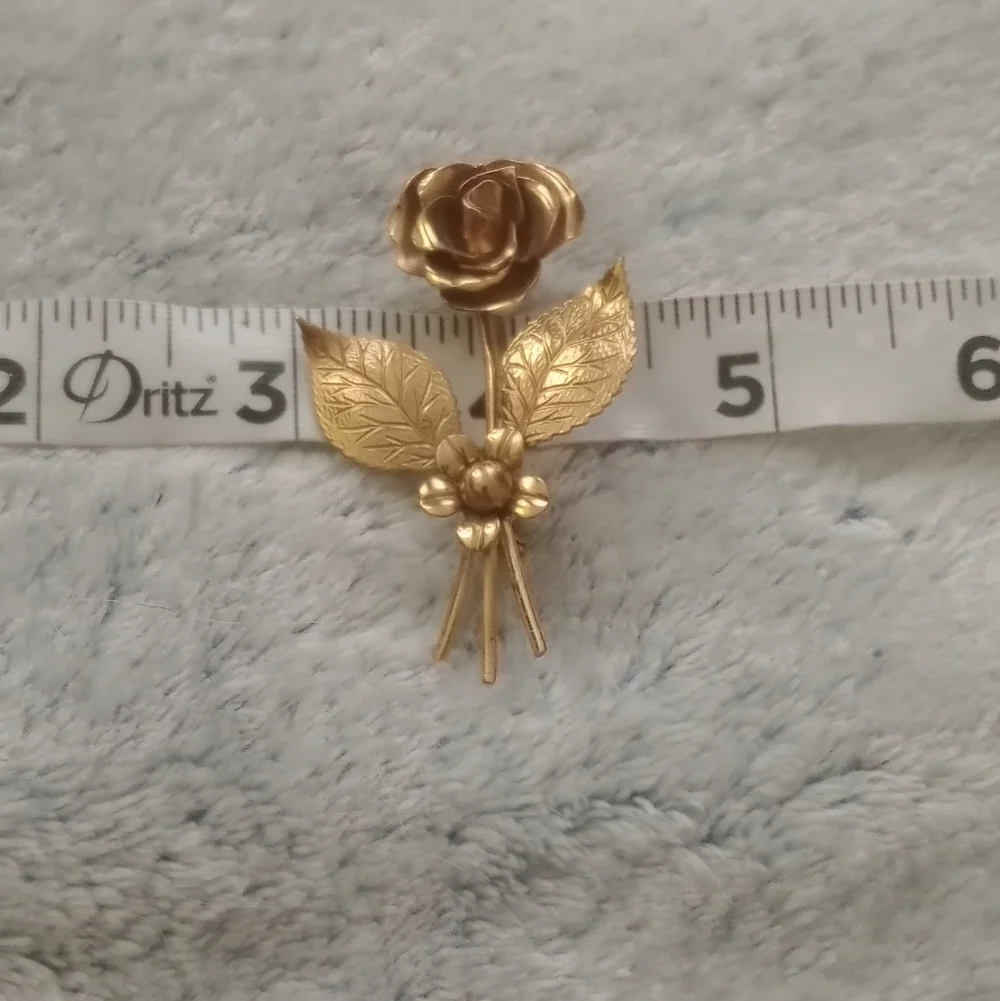 Vintage Coro Gold-Tone Rose Brooch | Signed Floral Pin with Textured Leaves